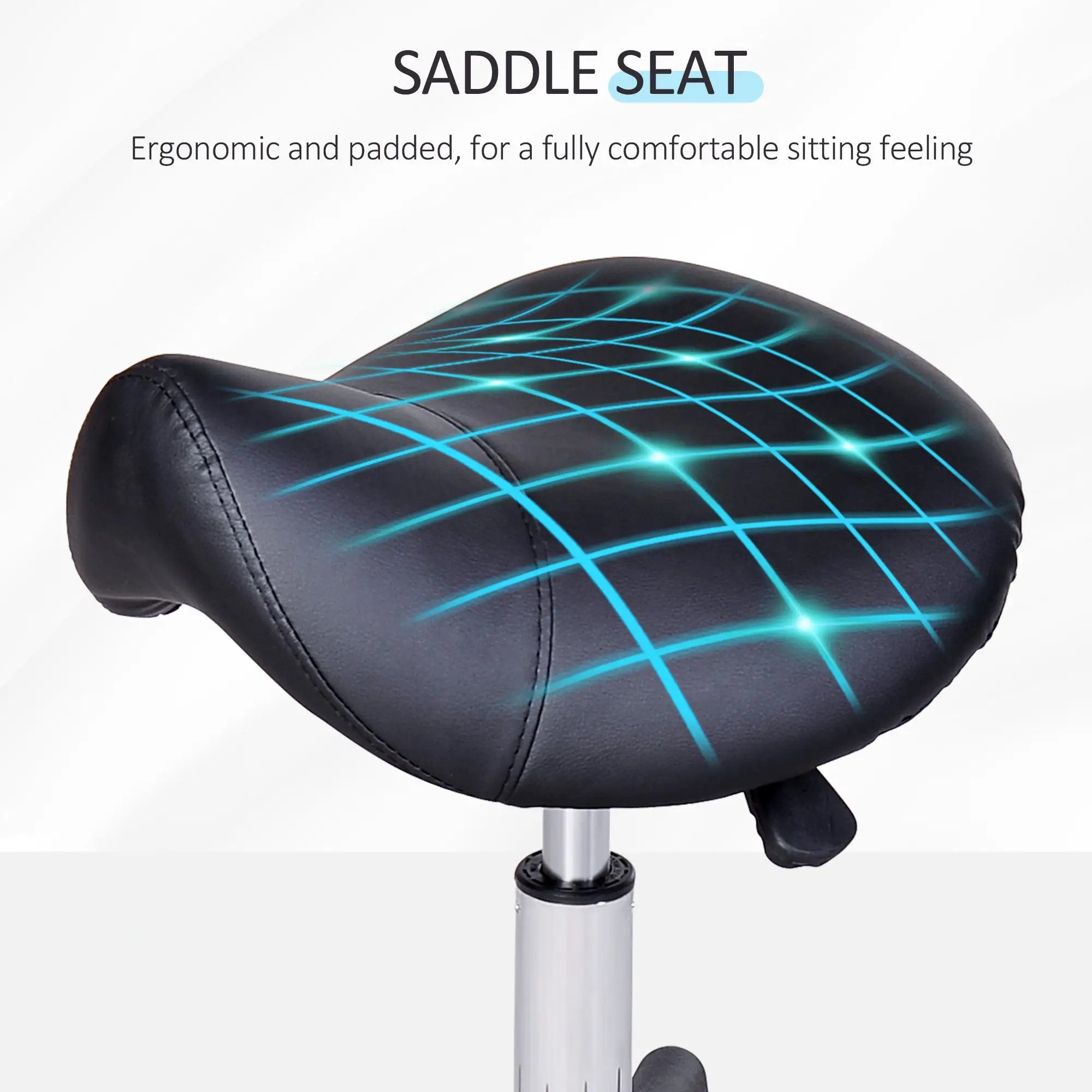 Rolling Saddle Stool, Swivel Salon Chair, Ergonomic Faux Leather Stool, Adjustable Height with Wheels for Spa, Salon, Massage, Office, Black by Platinum-Level Office Chairs