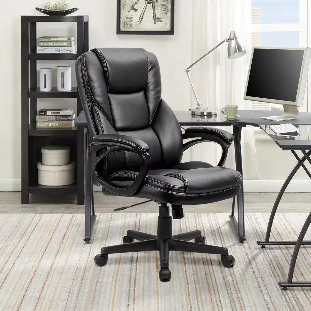 Big and Tall Black Leather High Back Executive Chair with Swivel Seat