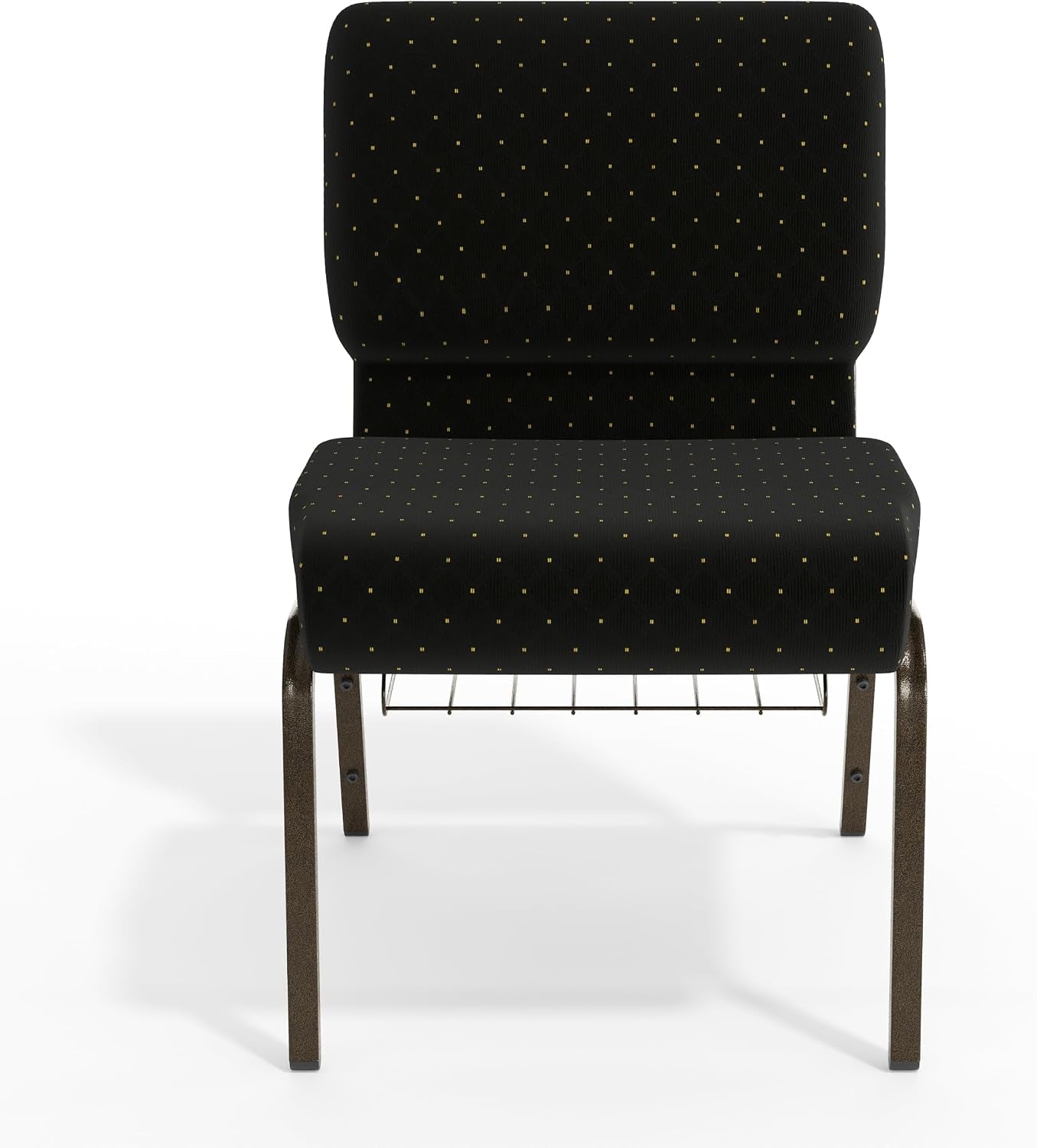 Flash Furniture HERCULES Series 21''W Church Chair in Black Dot Patterned Fabric with Cup Book Rack - Gold Vein Frame