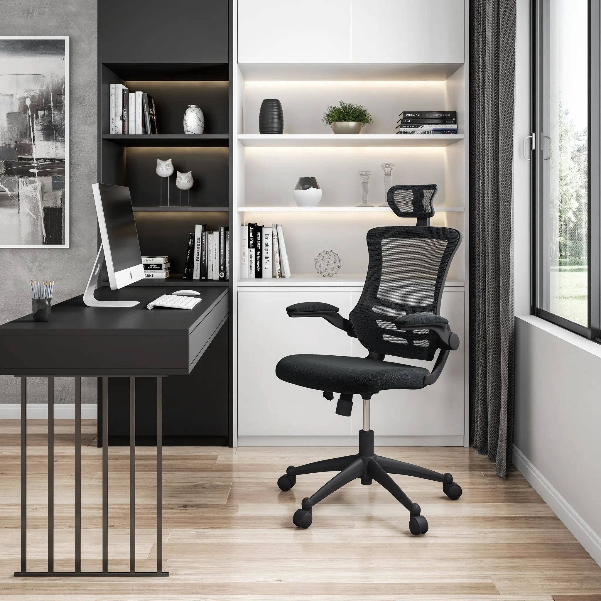 Techni Mobili Modern HighBackMesh Office Chair With Headrest Ergonomic
