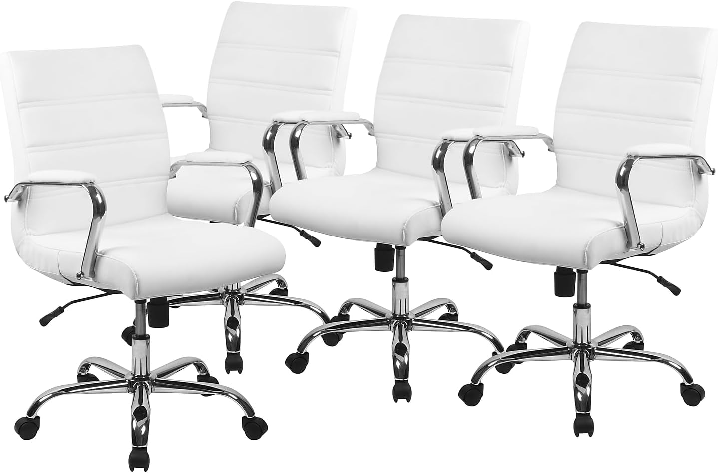 Flash Furniture Leathersoft Swivel Office Chair, White, 4-Pack