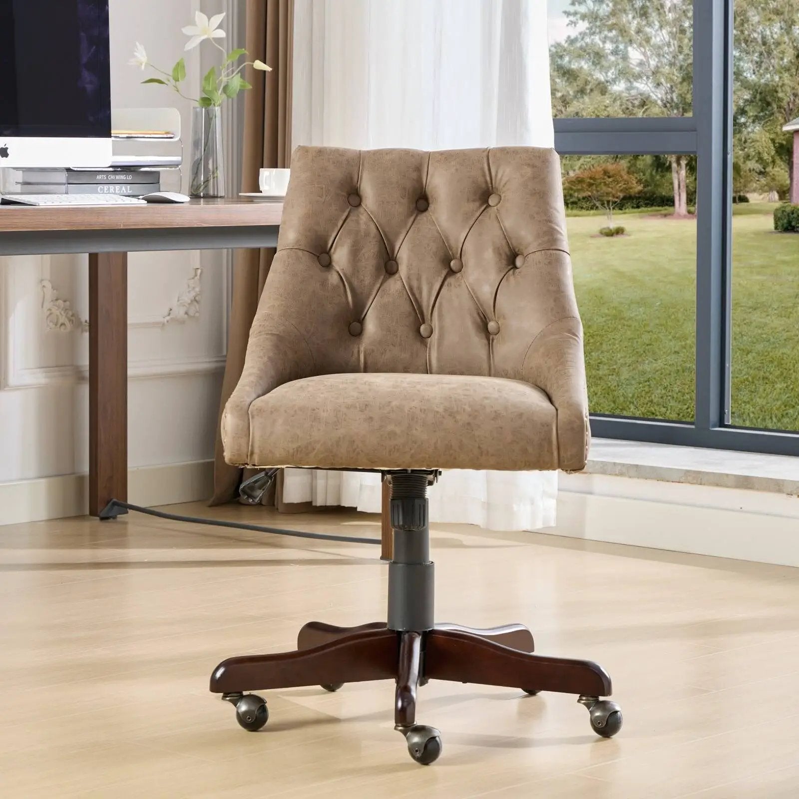 Medieval Retro Style Sheepskin Pattern Fabric Home Office Chair with Lift, Swivel and Recline Functions