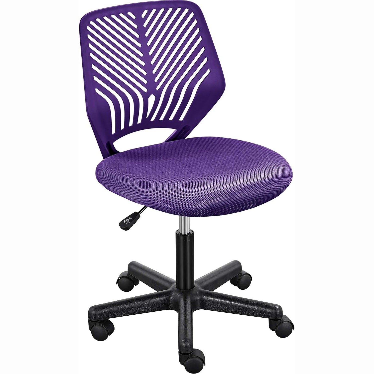 Yaheetech Student Desk Chair, Low-Back Armless Study Chair with Lumbar Support, Adjustable Swivel Office Chair for Home Bedroom School, Purple