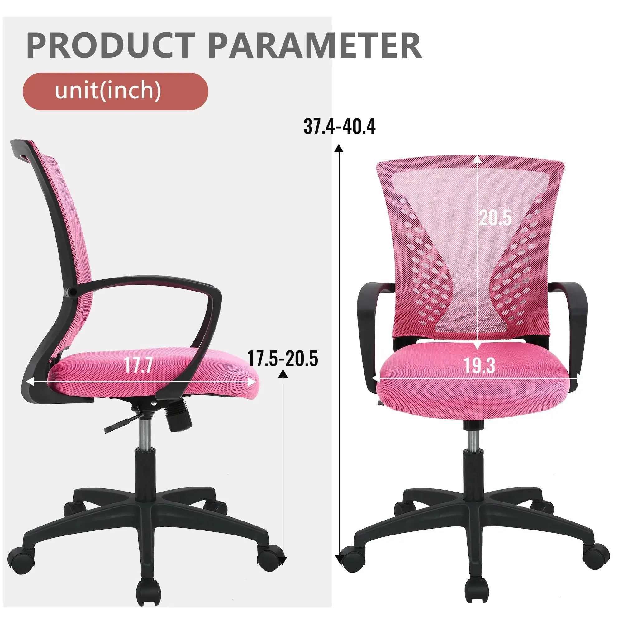 Paylesshere Ergonomic Office Chair with Lumbar Support, Adjustable Height, Swivel Casters, Pink, 1 Pack