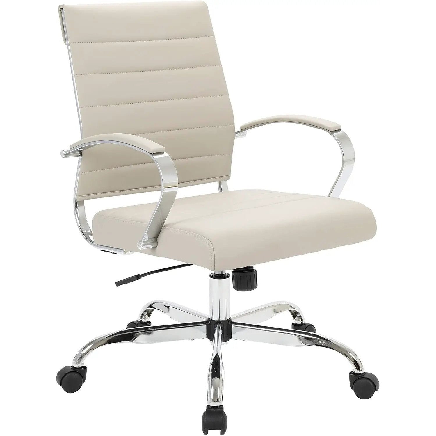 Leisuremod Benmar Leather Office Desk Chair, Mid-Back Ergonomic Swivel Chair with Lumbar Support, Adjustable Height, Tilt Lock, Cushioned Seat & Back, Home Office Task Chair (Tan, Single)