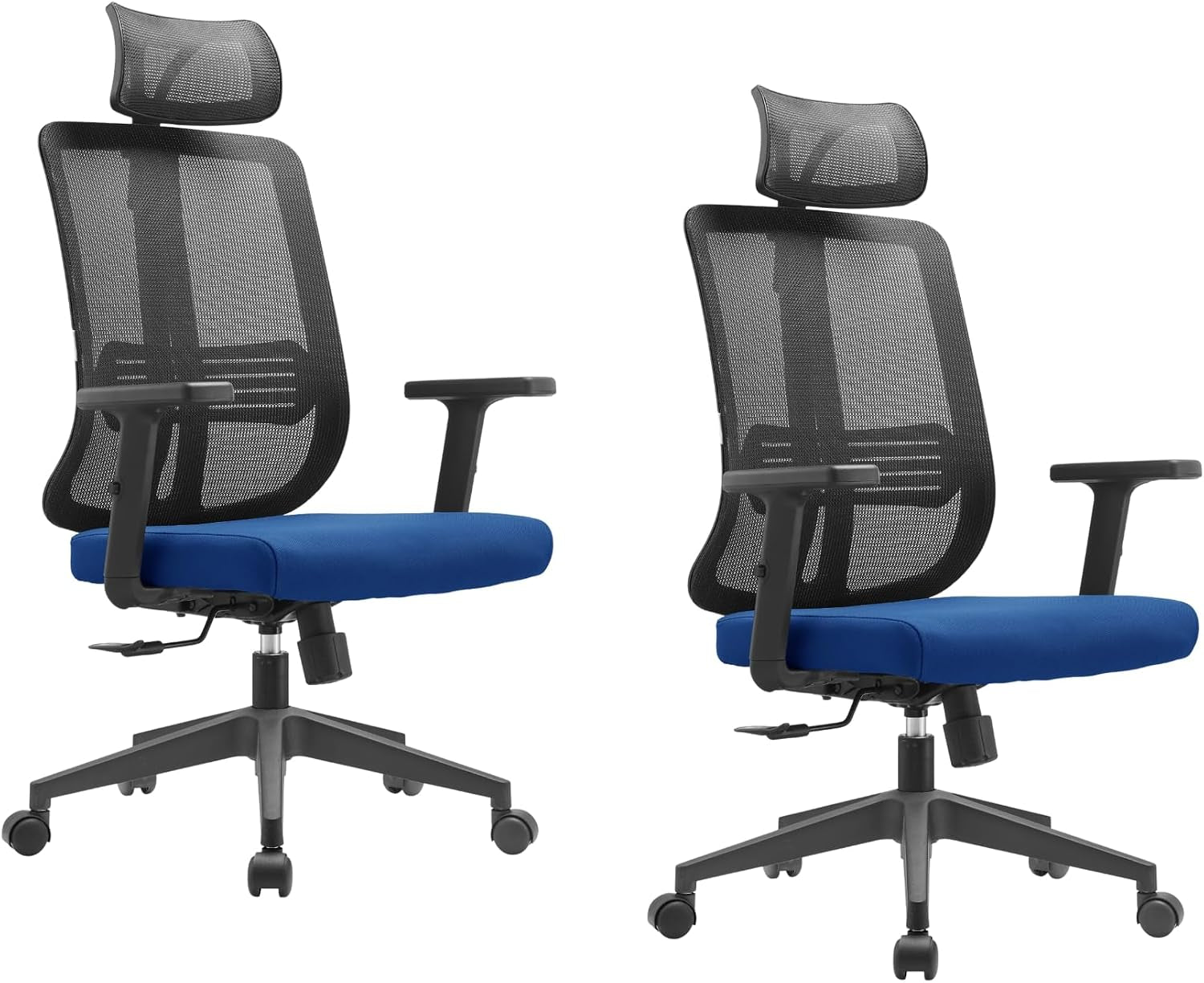 Leisuremod Office Chair, Adjustable Height Arm & Headrest, Upholstered Black Cotton Fabric Foam Filled Seat with White Mesh High Back, Modern Ergonomic Chair, 360 Degree Swivel & Tilt, Nift Series