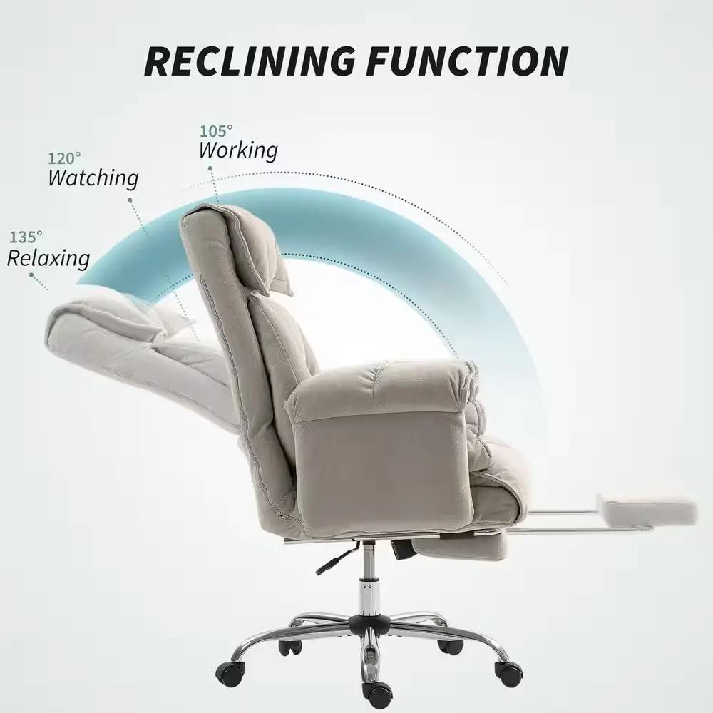Executive Polyester Reclining Swivel Adjustable Height Ergonomic Office Chair in Light Gray with Arms