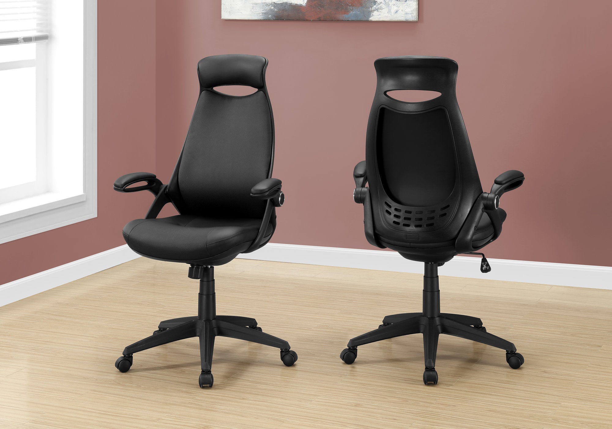 High Back Black Faux Leather Executive Office Chair ANSI BIFMA Rated Ergonomic Swivel Desk Chair with Flip Up Padded Armrests - Platinum-Level Office Chairs