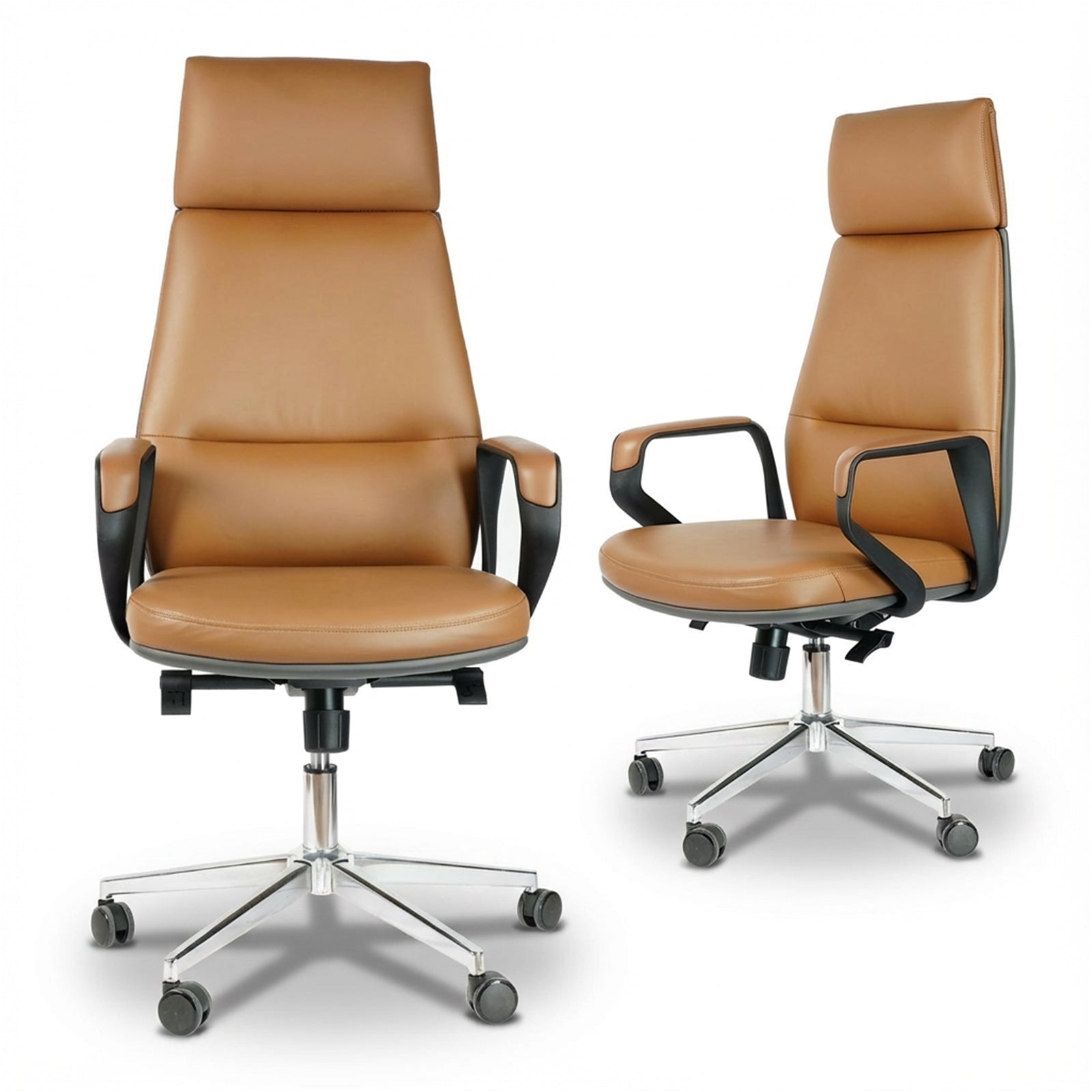 FurniBaron Brown PU Leather High-Back Office Chair, 400lb - Platinum-Level Office Chairs