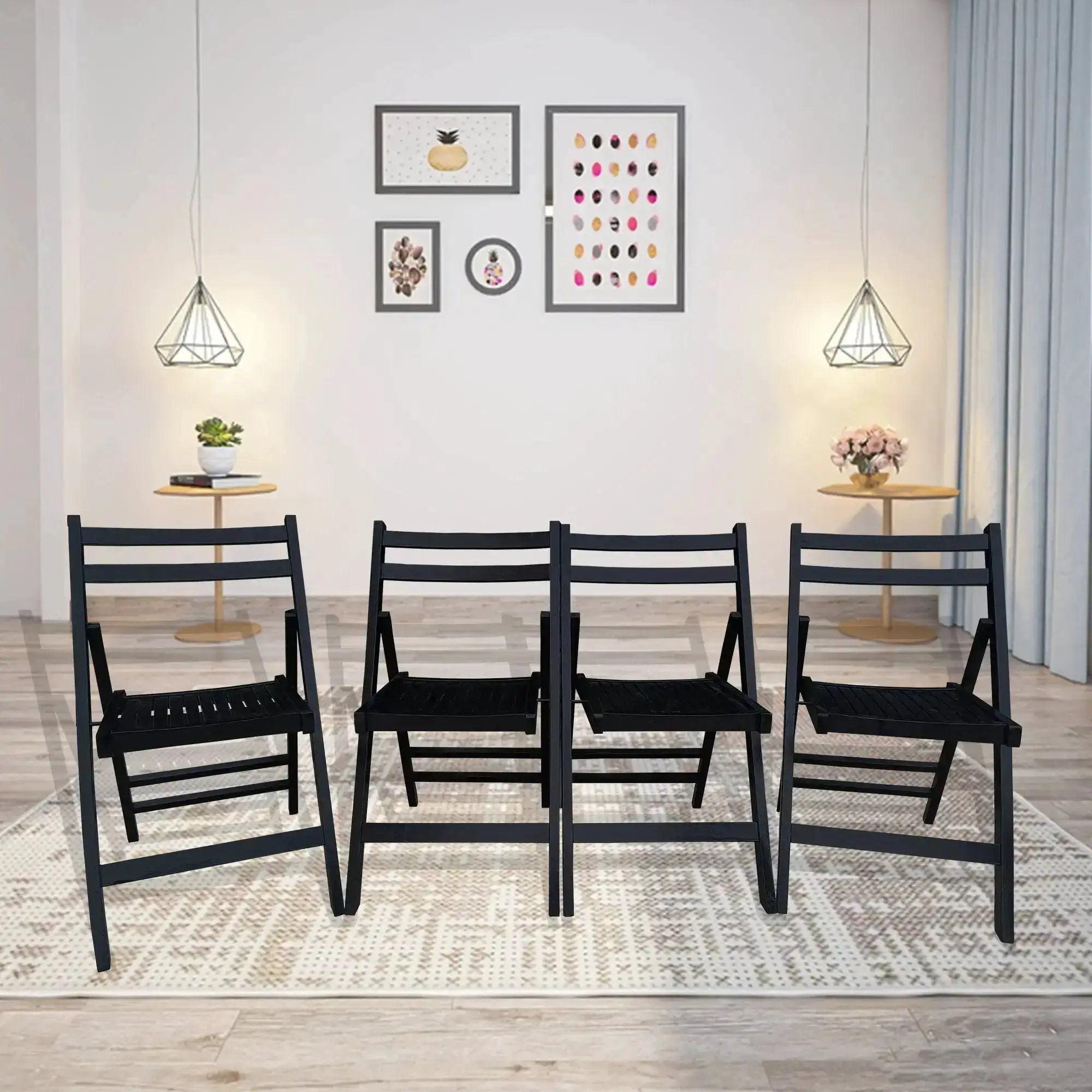 Black Solid Wood Folding Chairs - Set of 4, Compact & Durable - Platinum-Level Office Chairs