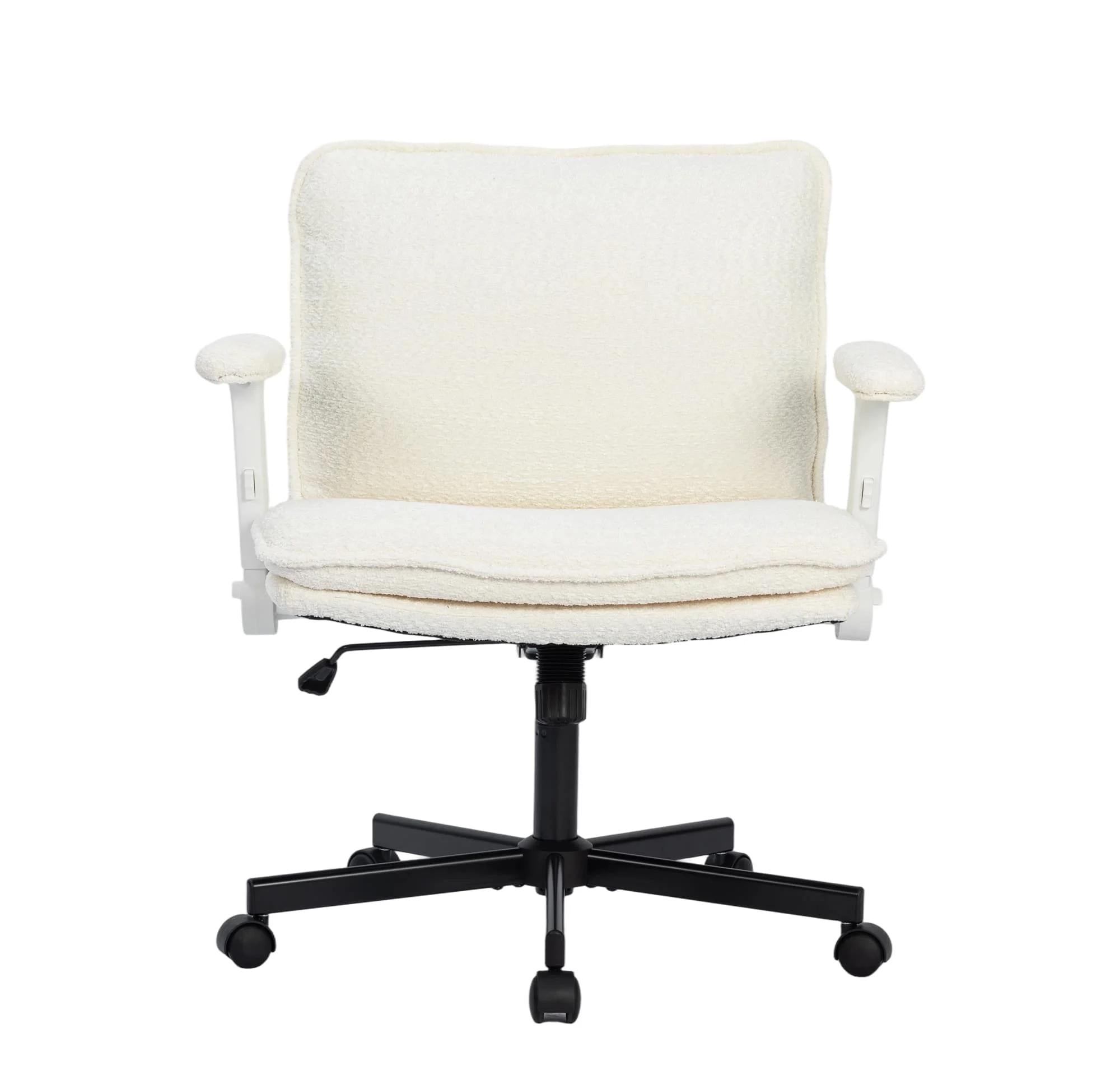 Beige Chenille Fabric Swivel Office Chair with Armrest