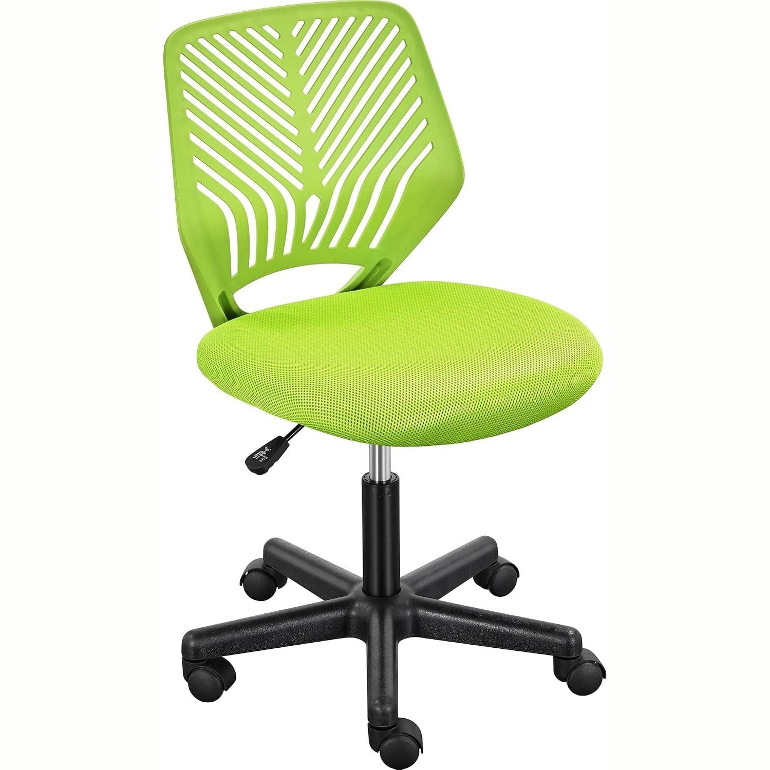 Yaheetech Small Desk Chair, Armless Adjustable Swivel Seat, Green | Padded Mesh Seat and Ventilated Resin Back, Compact Armless Frame Rolls and Adjusts for Study and Small Desks, Holds 300 Lb.