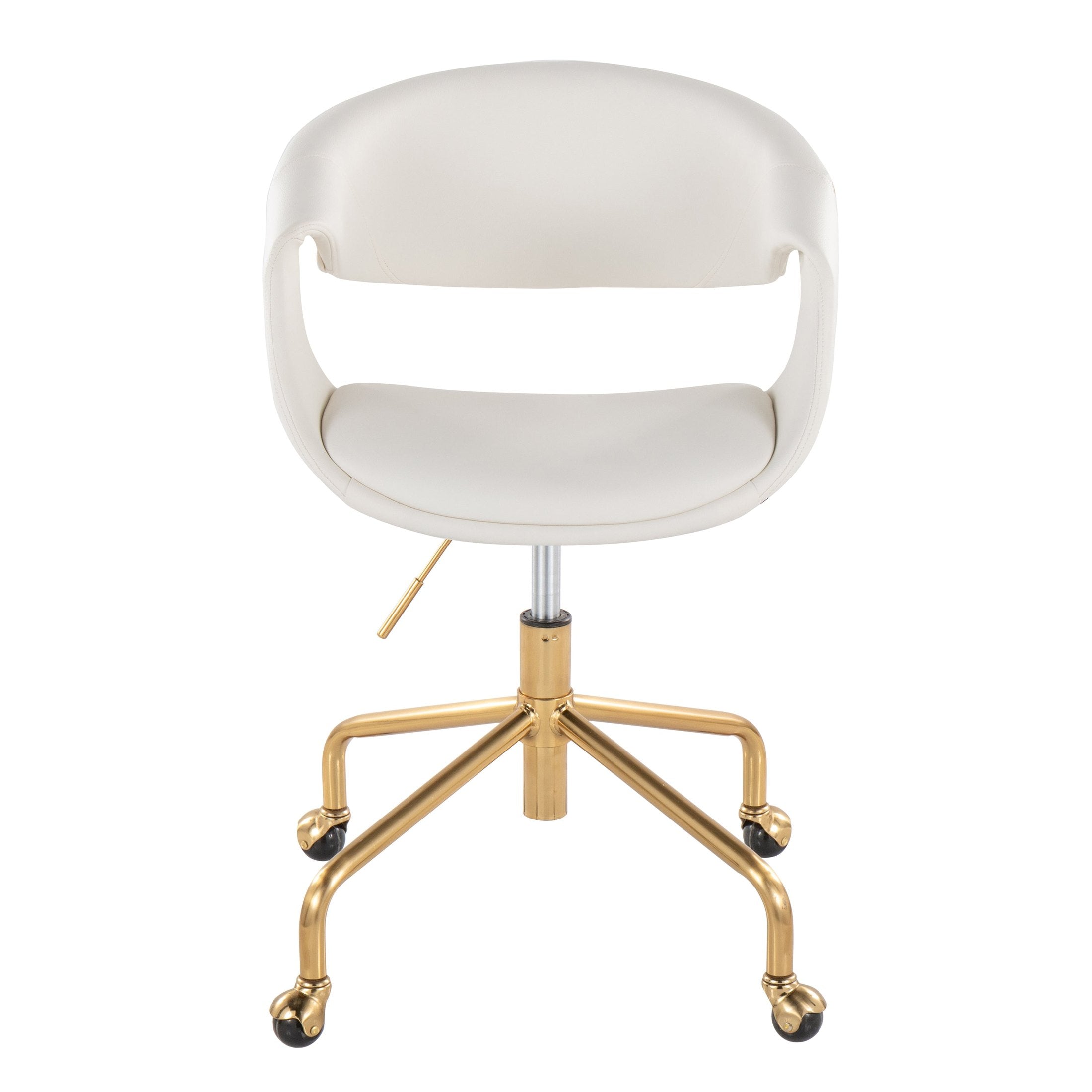White Faux Leather Task Chair with Gold Swivel Base - Platinum-Level Office Chairs