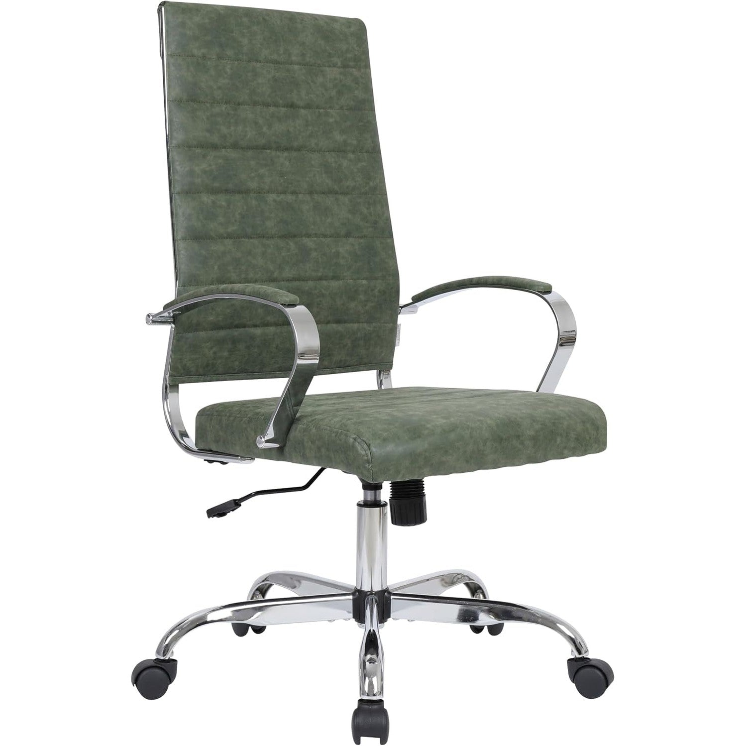 Leisuremod Benmar Modern High-Back Office Chair, 360-Degree Adjustable Swivel Task Furniture in Leather Upholstery with Ribbed Backrest for Home and Office