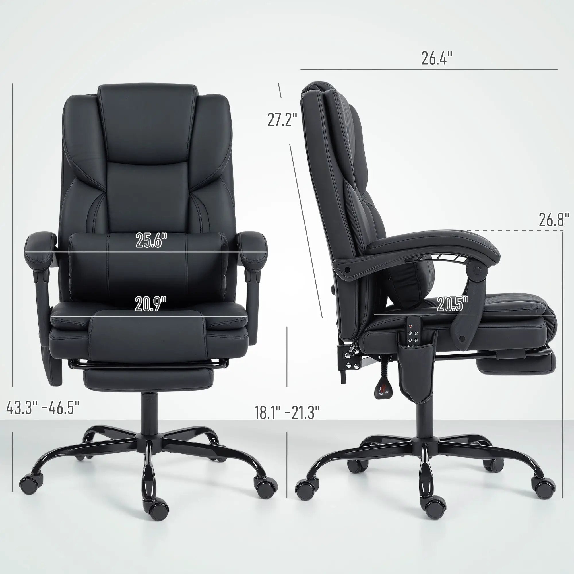 Office Chair with Massage, Pet-Friendly Faux Leather Reclining Desk Chair with Lumbar Support, Footrest, Black by Platinum-Level Office Chairs