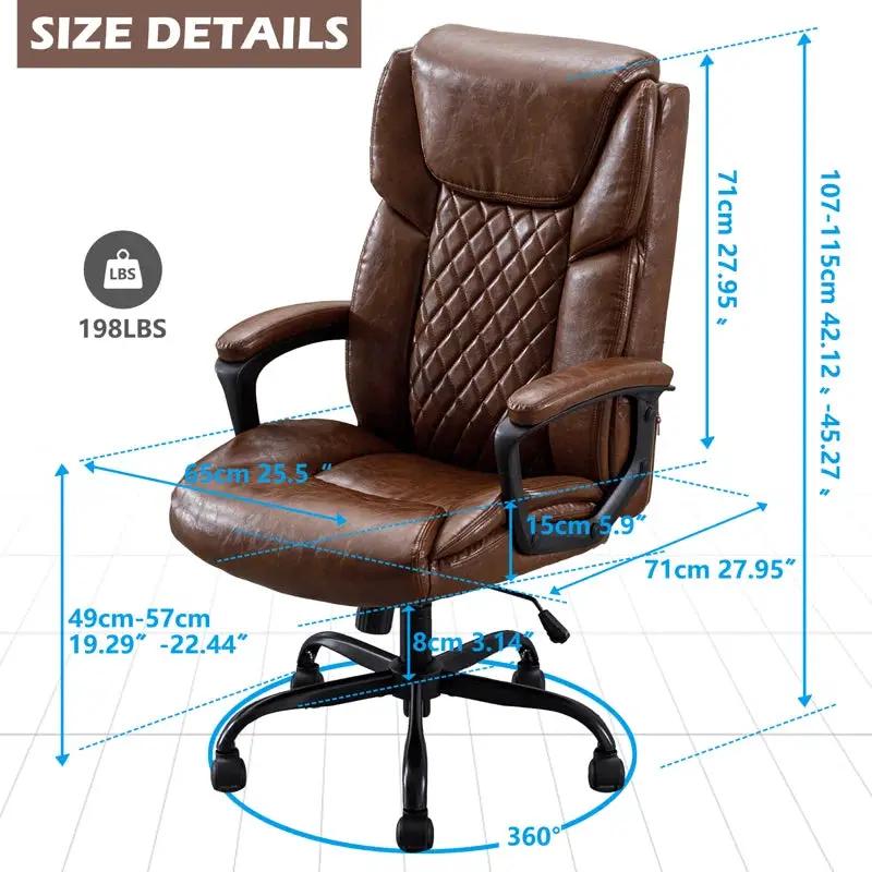 Cyrelle ergonomic executive chair by Red Barrel Studio; brown leather, high-back with lumbar support, 350 lb capacity