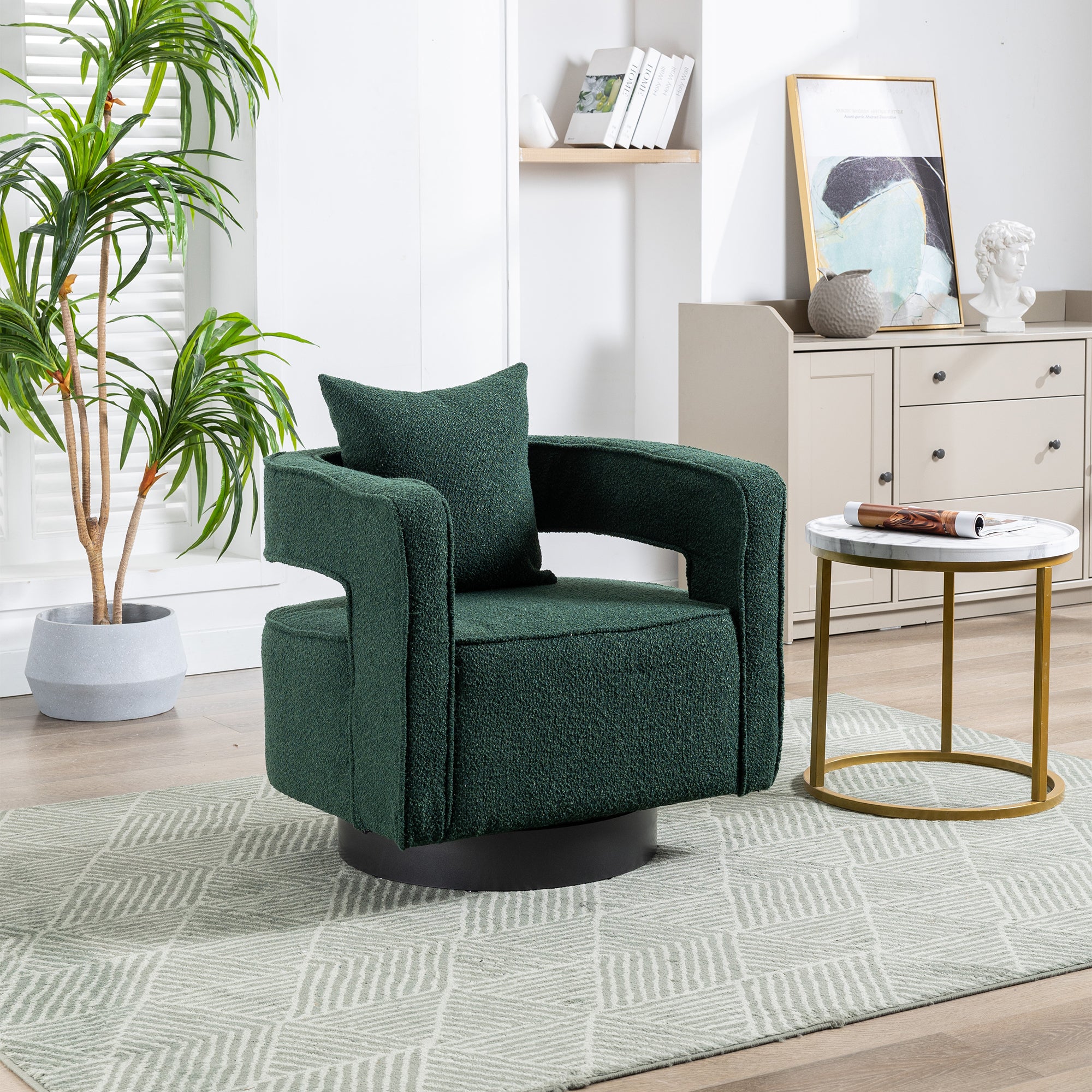 Luxurious Green Boucle Swivel Accent Chair With Plush Back Comfort