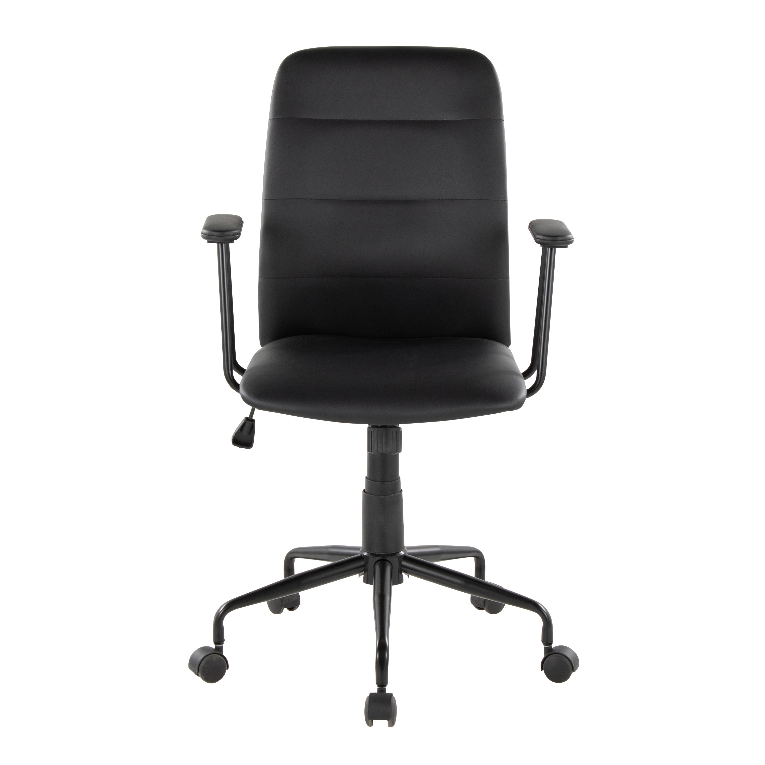 Black faux leather swivel office chair - front angle view