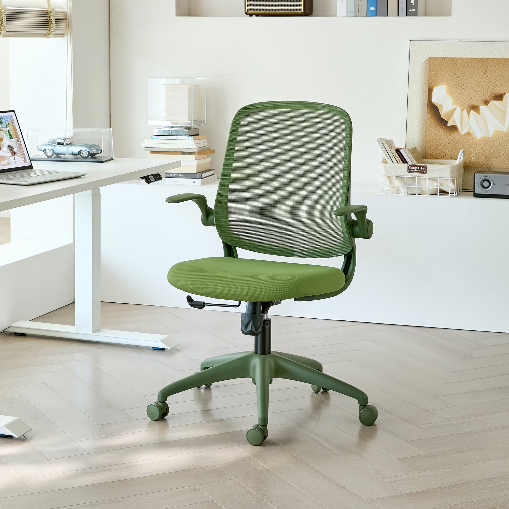 Kelly Green Mesh Task Chair with Foldaway Arms, Continuous Rocking - Platinum-Level Office Chairs