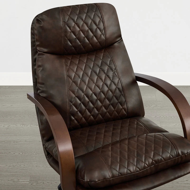 Upholstered Swivel Office Chair with Wood Arms