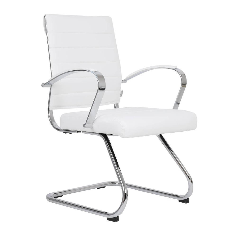 24 PCS Benmar Leather Upholstered Computer Office Chair with Sled Base, Padded Armrests for Home or Office - White