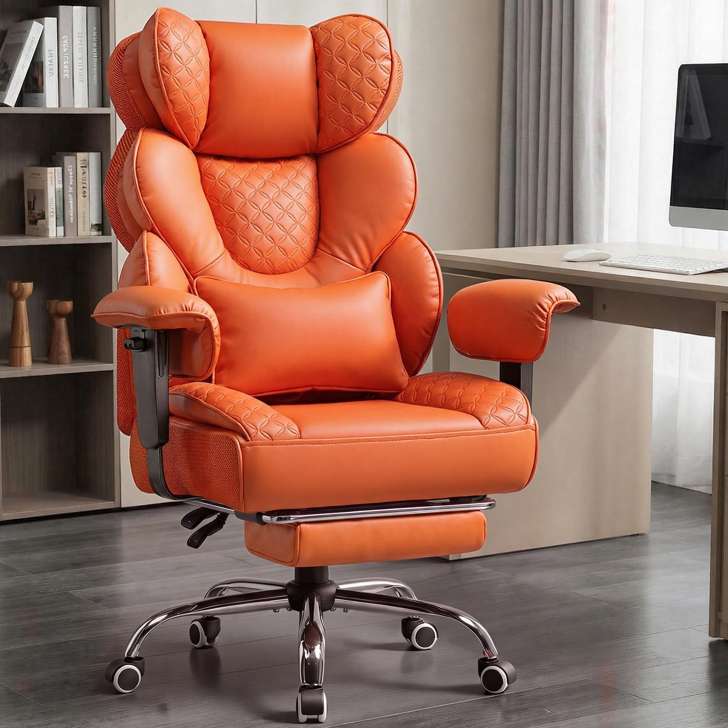 COMHOMA Big and Tall Office Chair with Upgrade Footrest, Heavy Duty Gaming Chair High Back Executive Chair with Spring Lumbar Support for Lower Back Pain Relief, 150°Reclining Adjustable Armrests