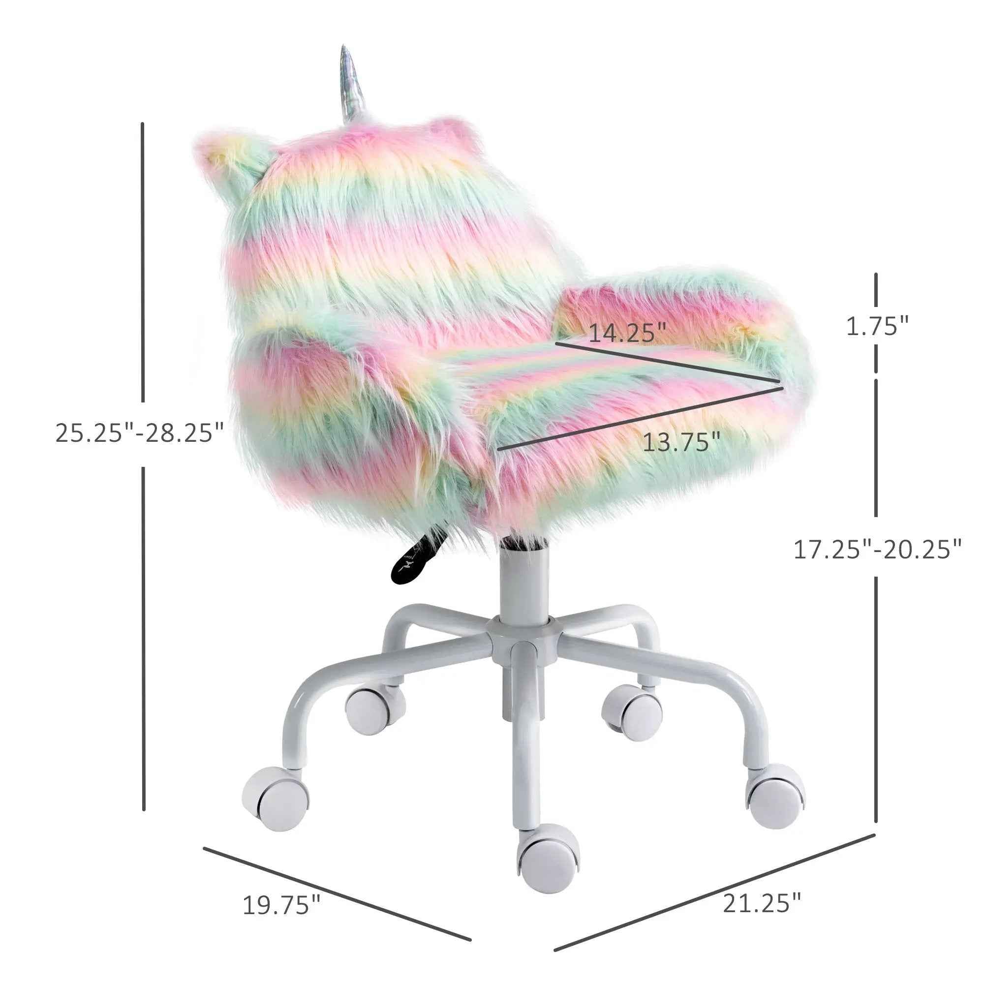 Rainbow Fuzzy Unicorn Desk Chair - Plush & Swivel Kids Office Seat