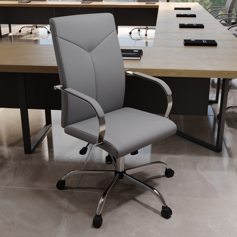 20 PCS Sonora Ergonomic High-Back Leather Desk Office Chair with Chrome Base and Tilt for Home Office - Grey