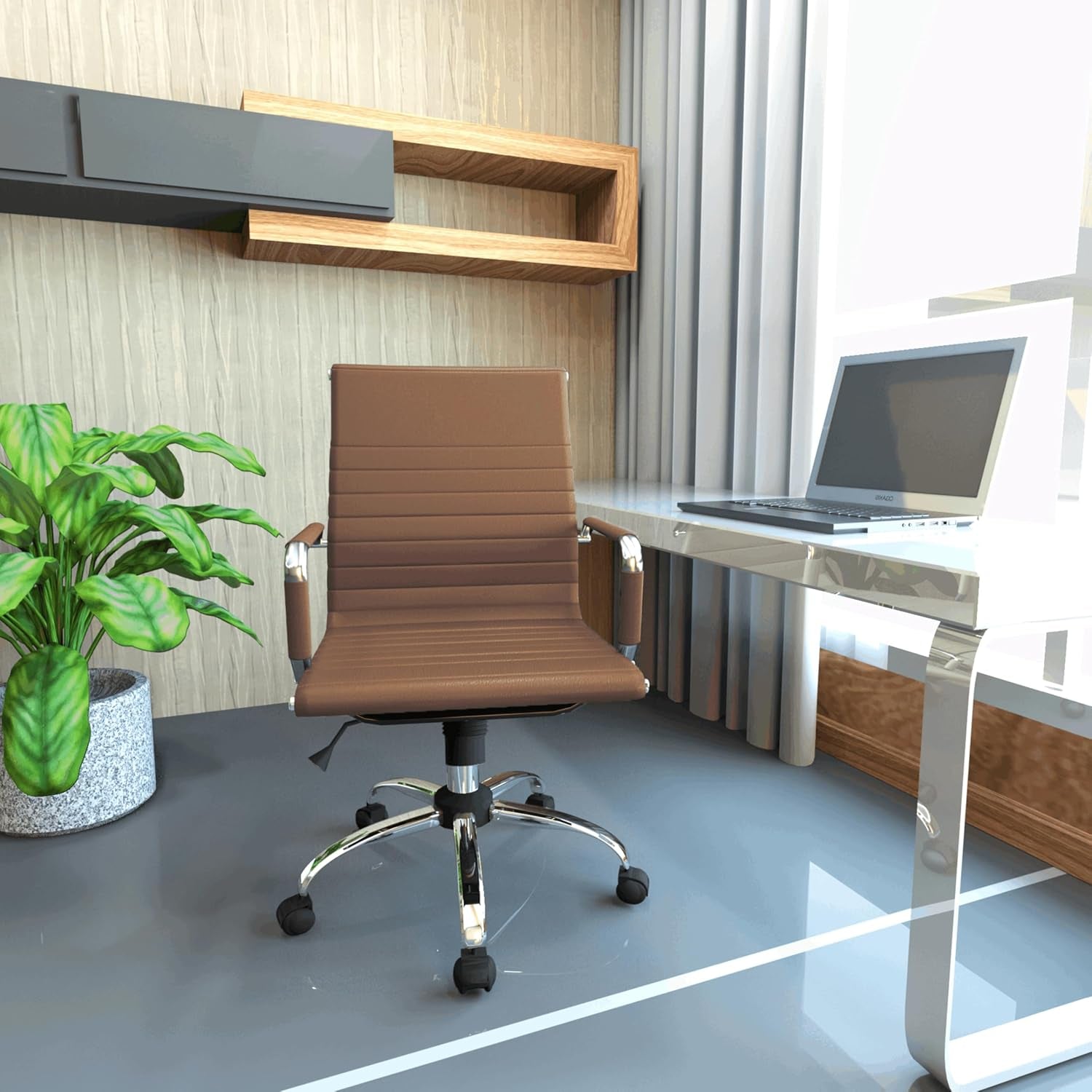 Leisuremod Ergonomic Executive Office Chair with Lumbar Support – Adjustable Leather Swivel Desk Chair, High Back Computer Chair Home & Office with Rolling Wheels & Chrome Base