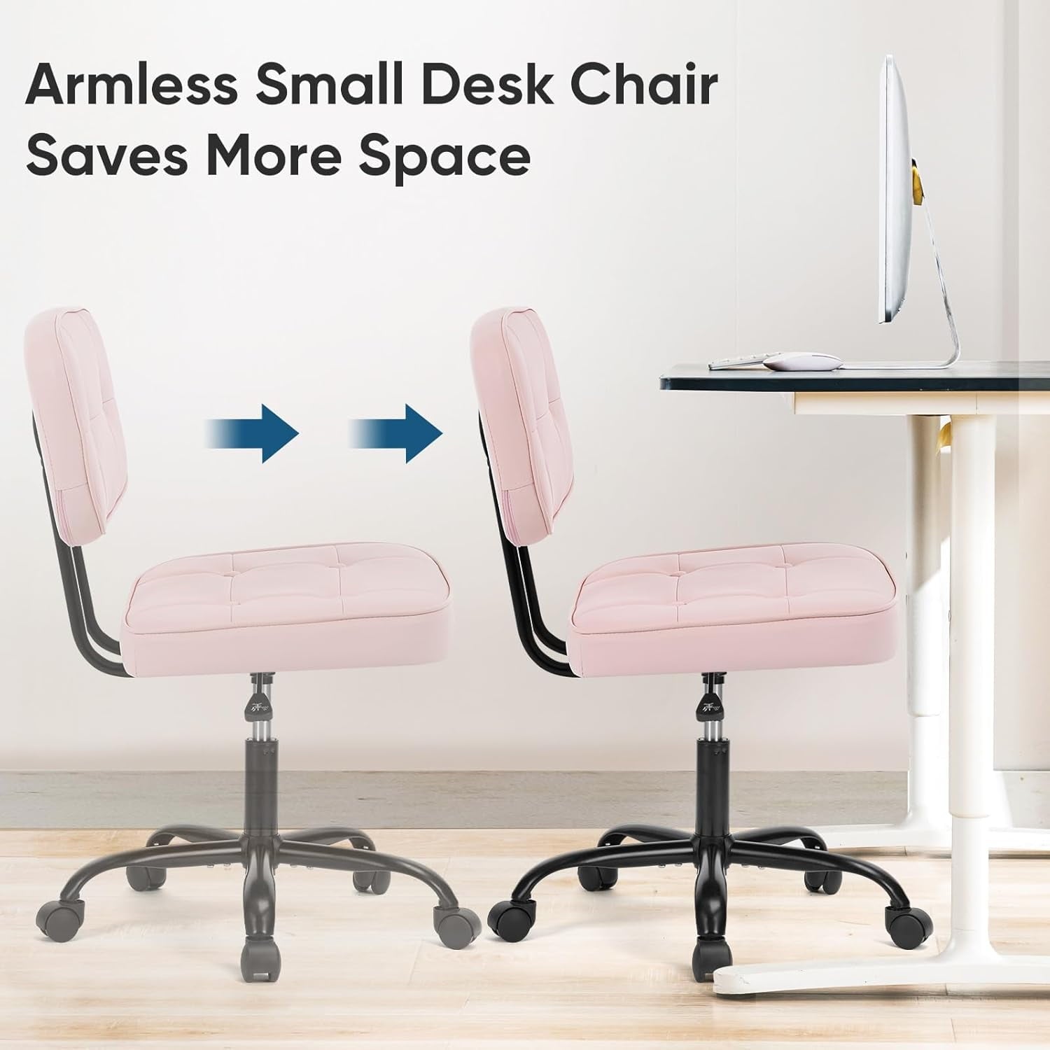 Pink Armless PU Leather Adjustable Rolling Desk Chair - Platinum-Level Office Chairs