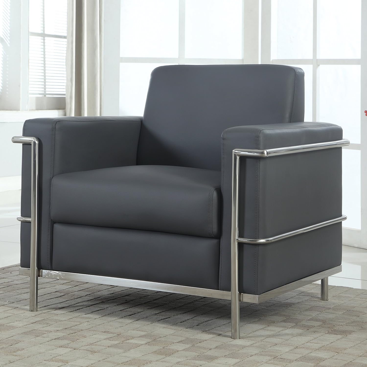 Light Gray Faux Leather Accent Club Chair, Chrome Frame