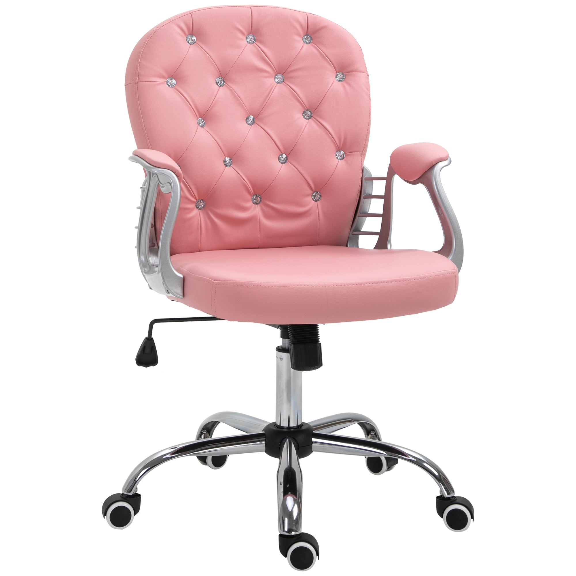 Pink Button Tufted PU Leather Home Office Chair Adjustable Height Swivel Desk Chair with Padded Armrests Ergonomic Tilt Support - Platinum-Level Office Chairs