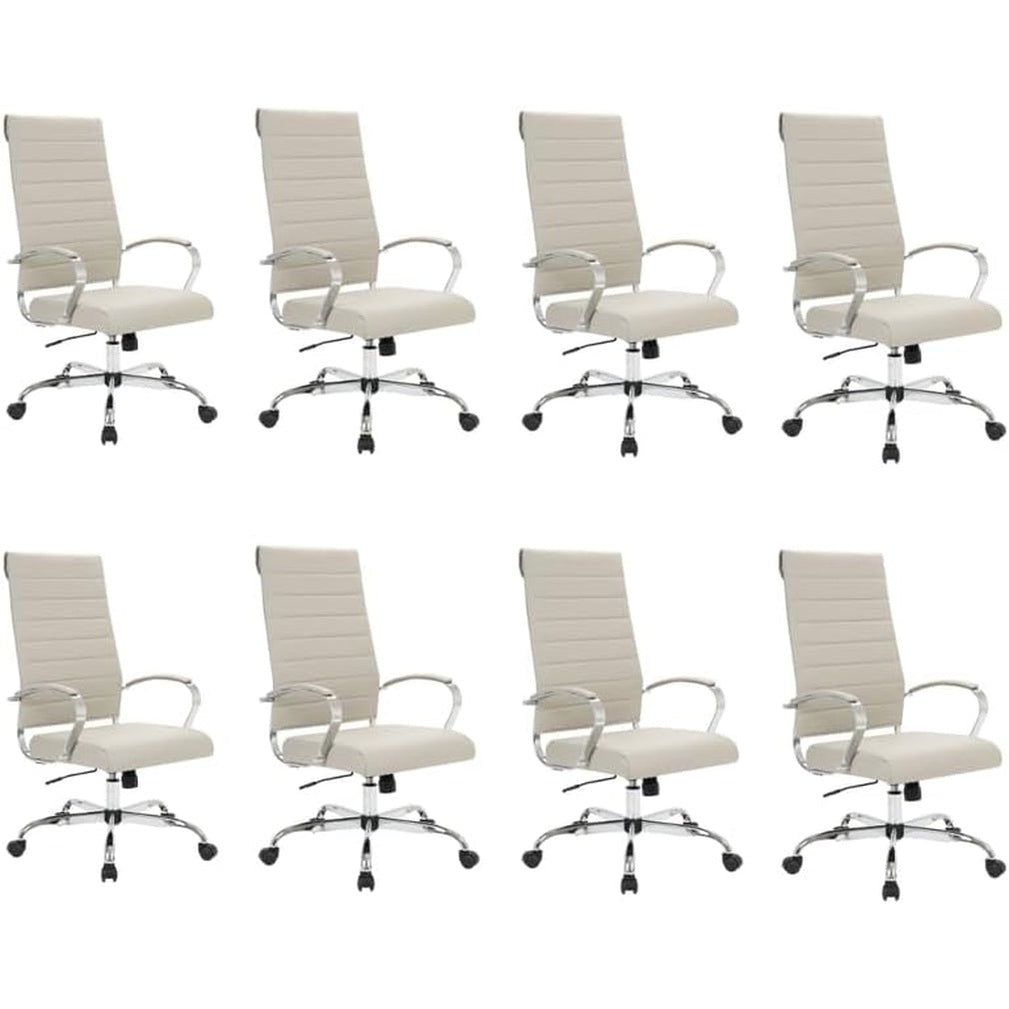 Leisuremod Benmar Modern High-Back Office Chair, 360-Degree Adjustable Swivel Task Furniture in Leather Upholstery with Ribbed Backrest for Home and Office