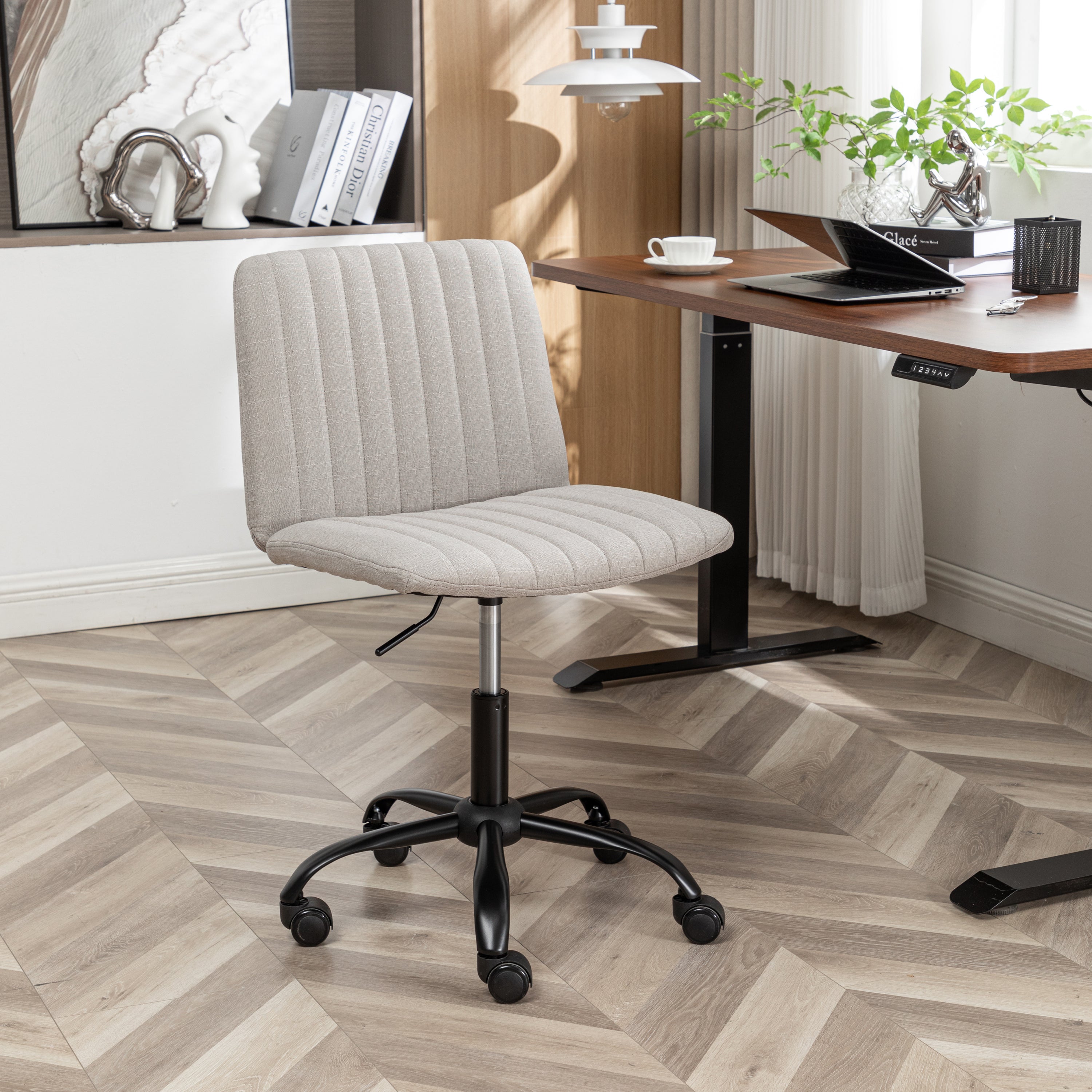 Masar Gray Fabric Swivel Office Chair with Metal Base