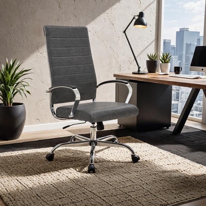 30 PCS Benmar Modern High Back Leather Upholstered Office Chair with Dual Wheel Casters and Swivel Base - Charcoal