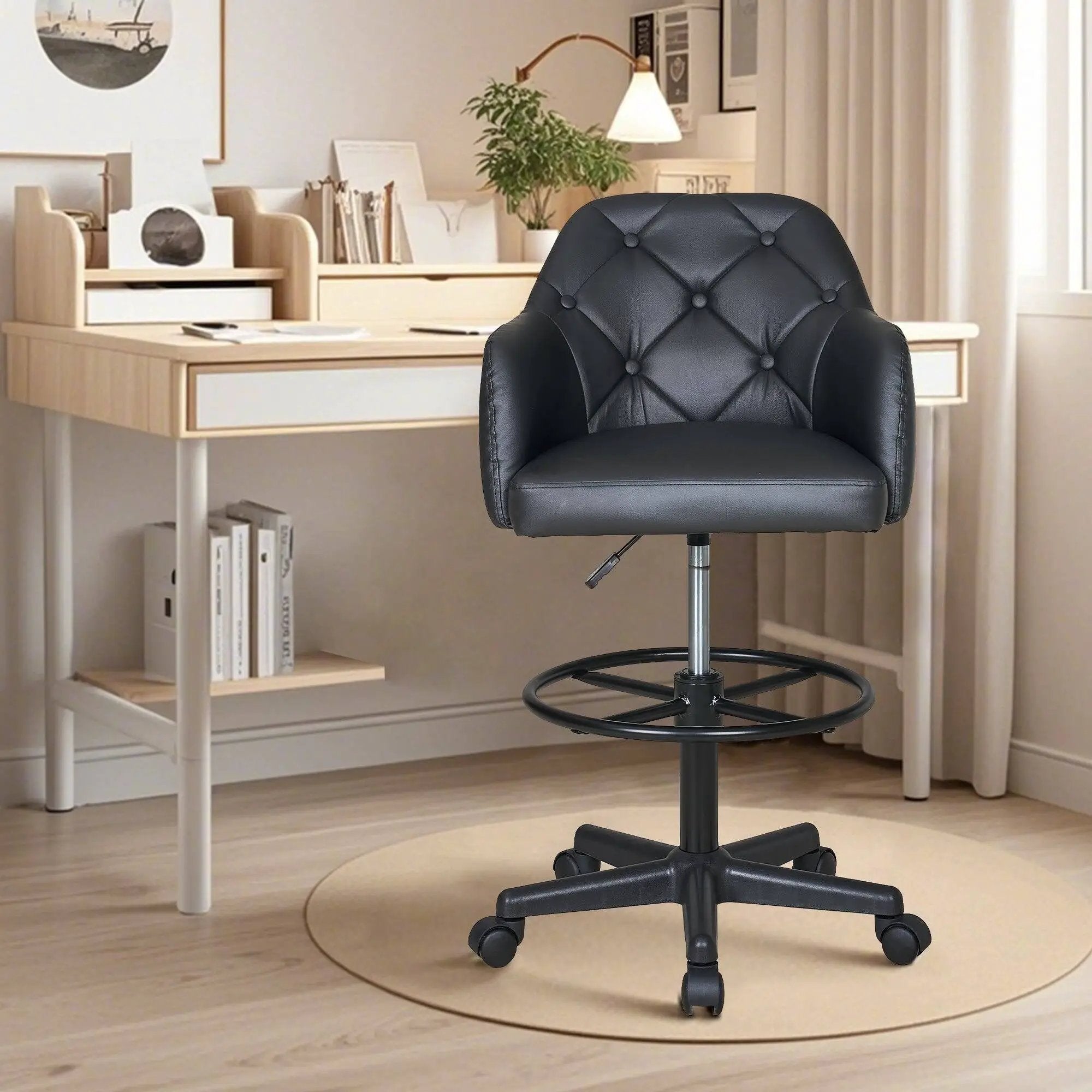 Drafting Chair Swivel Wingback Adjustable Height Office Comfort