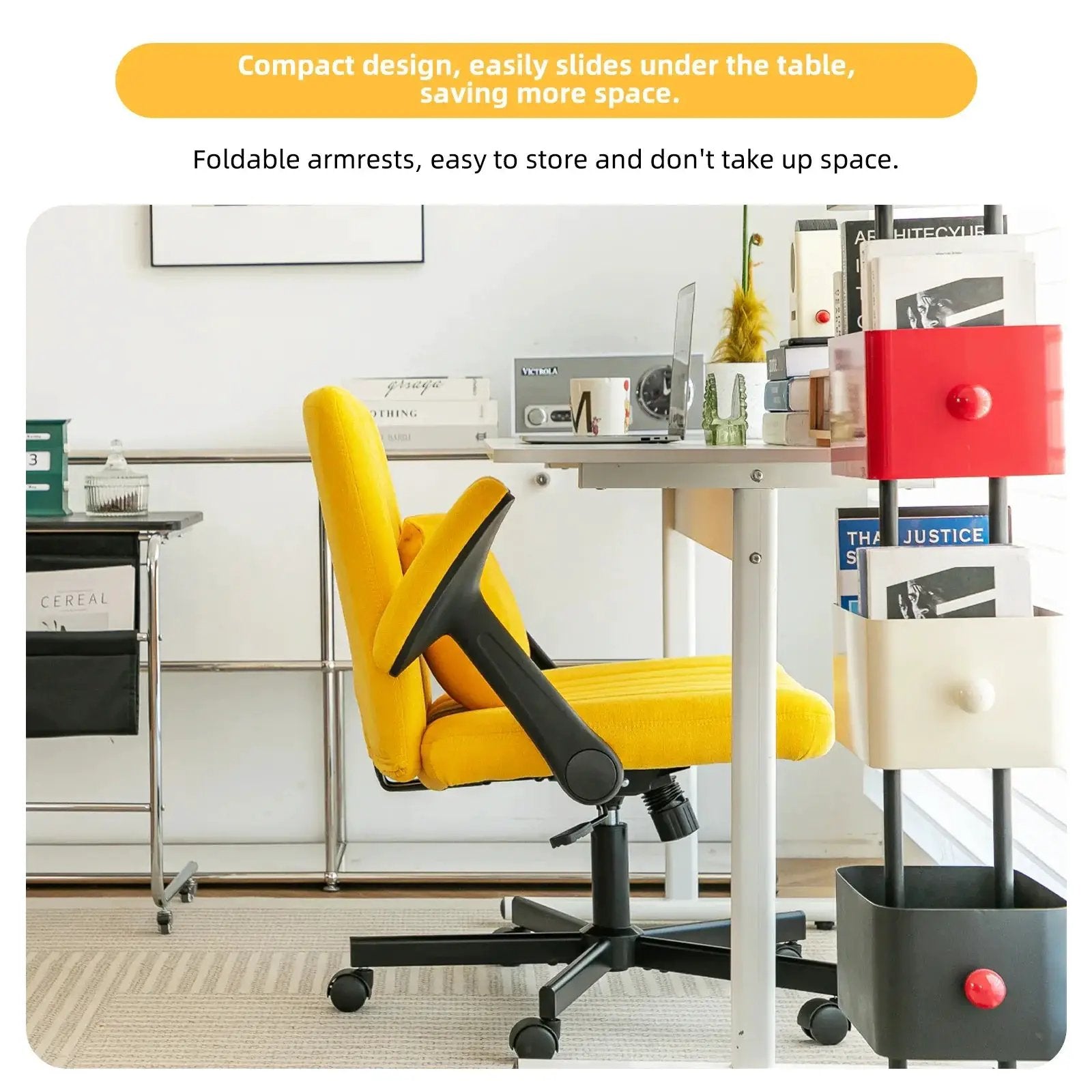 Yellow Linen Criss Cross Armrest Office Chair with Wheels - Ergonomic for Home Office, Work & Study by Platinum-Level Office Chairs