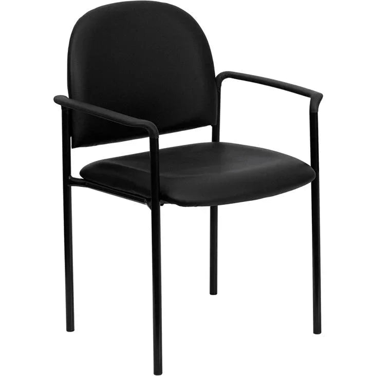 Comfort Black Vinyl Stackable Steel Side Reception Chair with Arms by Platinum-Level Office Chairs