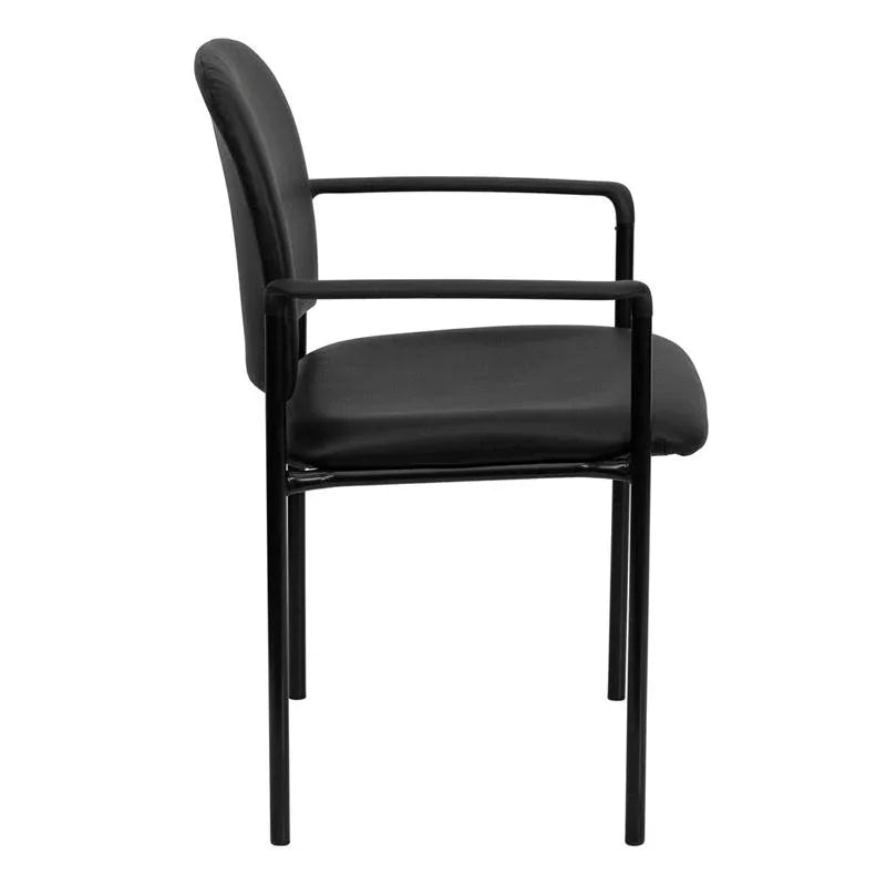Comfort Black Vinyl Stackable Steel Side Reception Chair with Arms by Platinum-Level Office Chairs