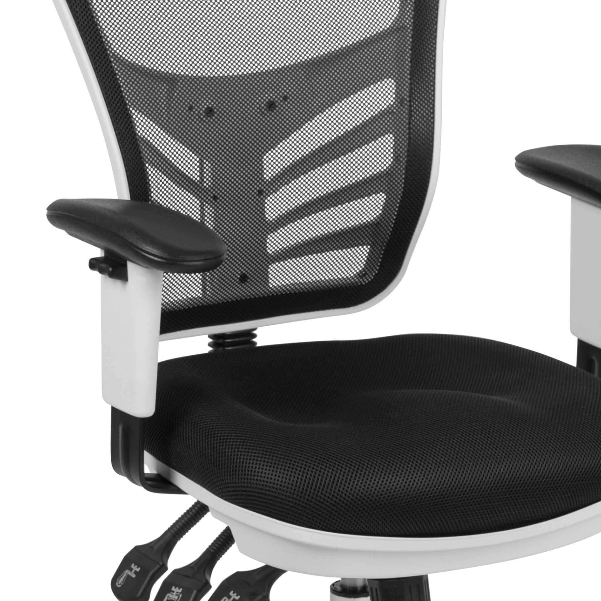 Mid-Back Black Mesh Multifunction Executive Swivel Office Chair with White Frame