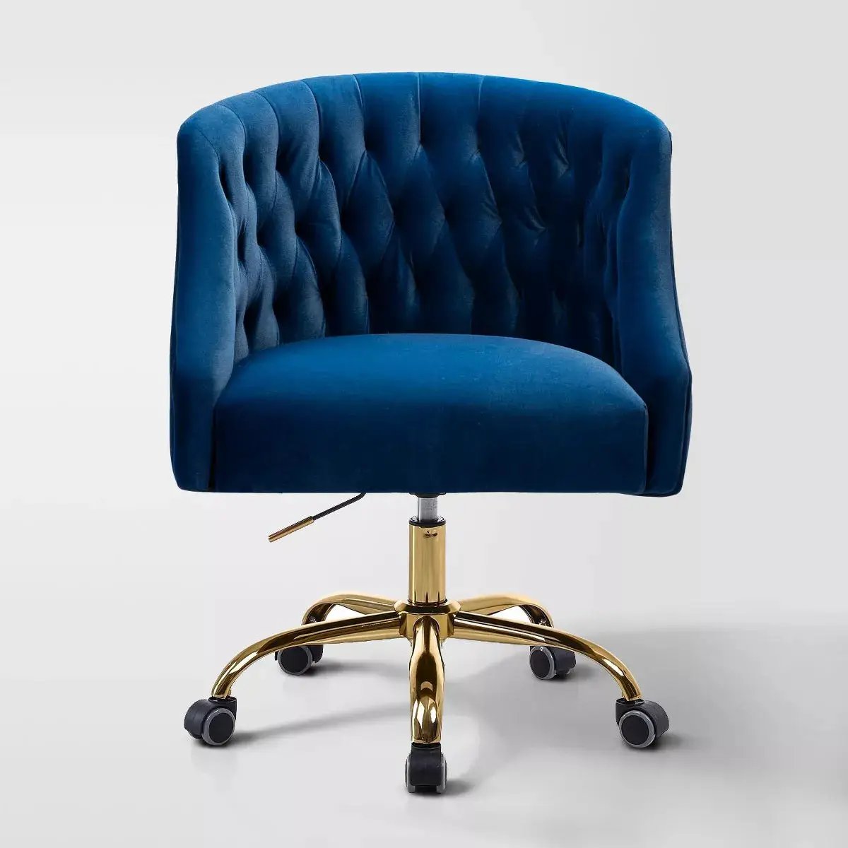Anika Modern Velvet Height-Adjustable Swivel Task Office Chair with Button-Tufted Back and Gold Base | Karat Home