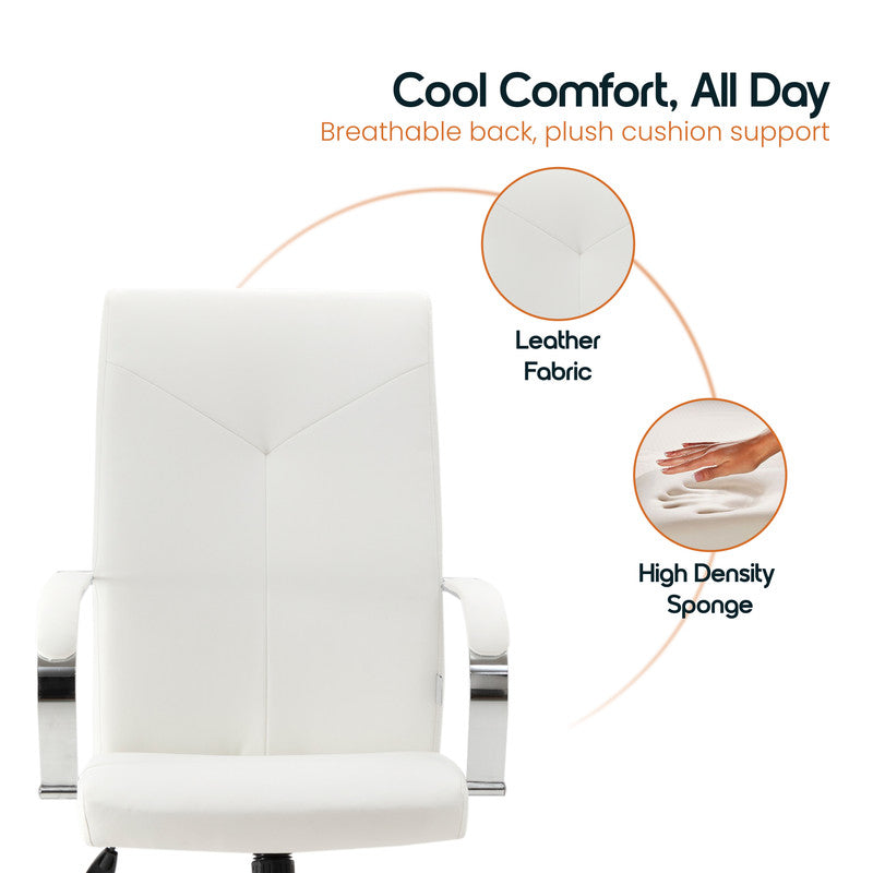 20 PCS Sonora Ergonomic High-Back Leather Desk Office Chair with Chrome Base and Tilt for Home Office - White