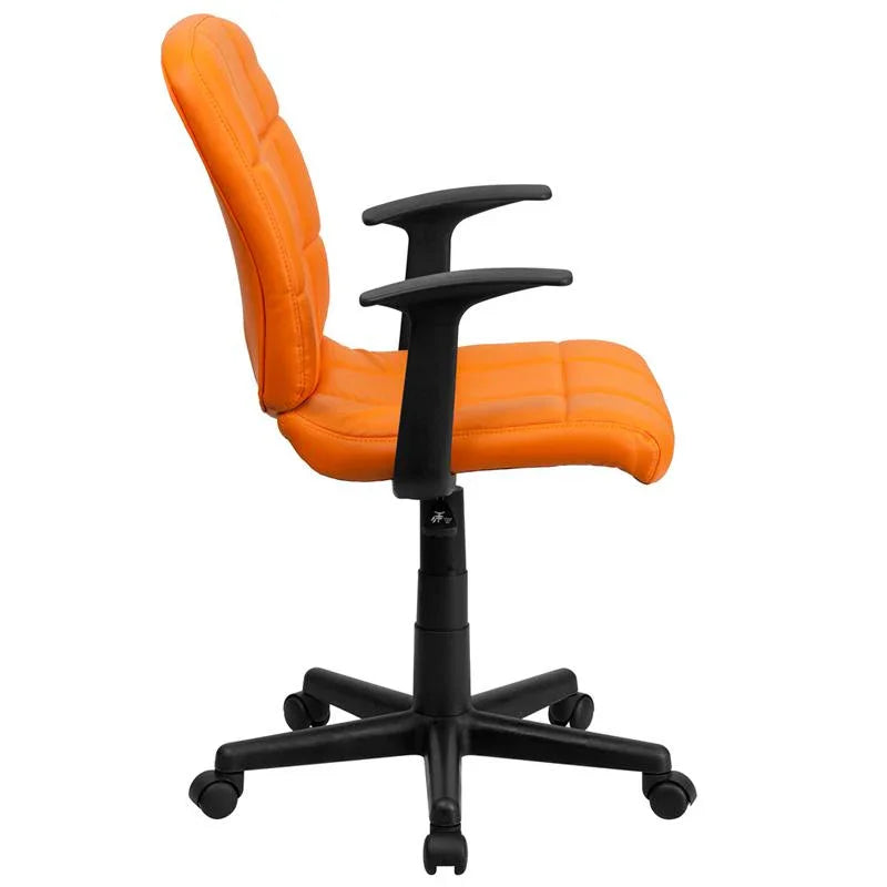 Orange Quilted Vinyl Mid Back Swivel Task Chair With Arms