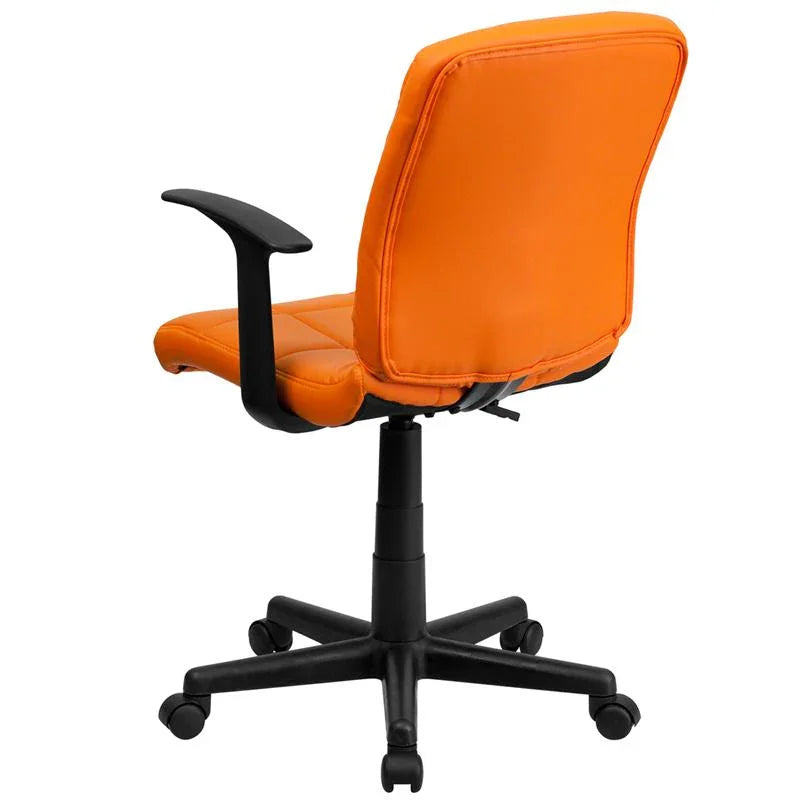 Orange Quilted Vinyl Mid Back Swivel Task Chair With Arms