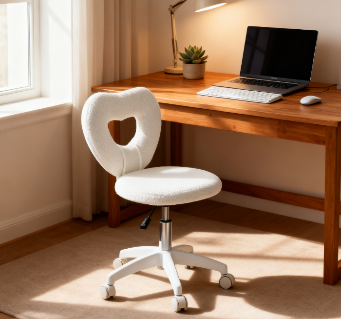 Heart Shaped Office Chair, Swivel Task Chair with Wheels, White