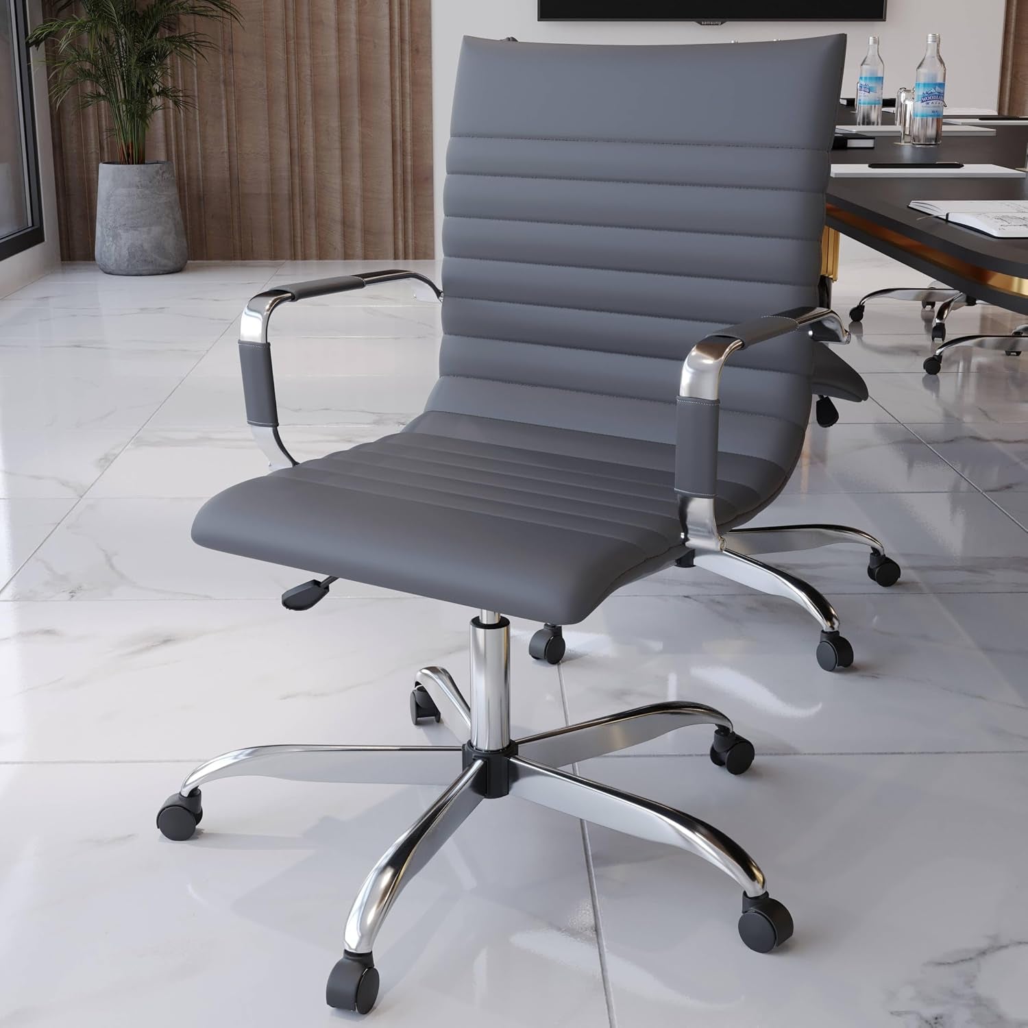 Leisuremod Ergonomic Executive Office Chair with Lumbar Support – Adjustable Leather Swivel Desk Chair, High Back Computer Chair Home & Office with Rolling Wheels & Chrome Base