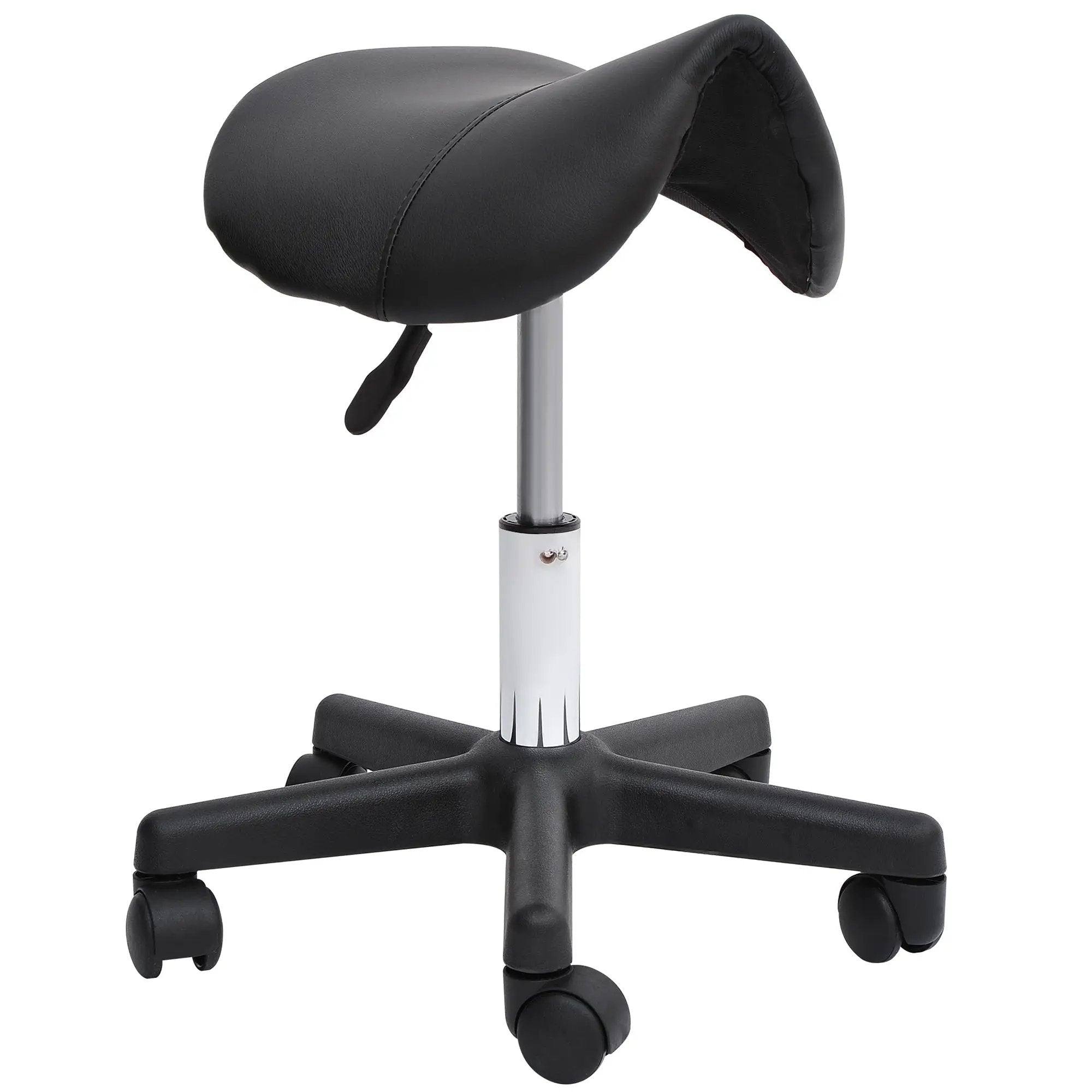 Rolling Saddle Stool, Swivel Salon Chair, Ergonomic Faux Leather Stool, Adjustable Height with Wheels for Spa, Salon, Massage, Office, Black by Platinum-Level Office Chairs