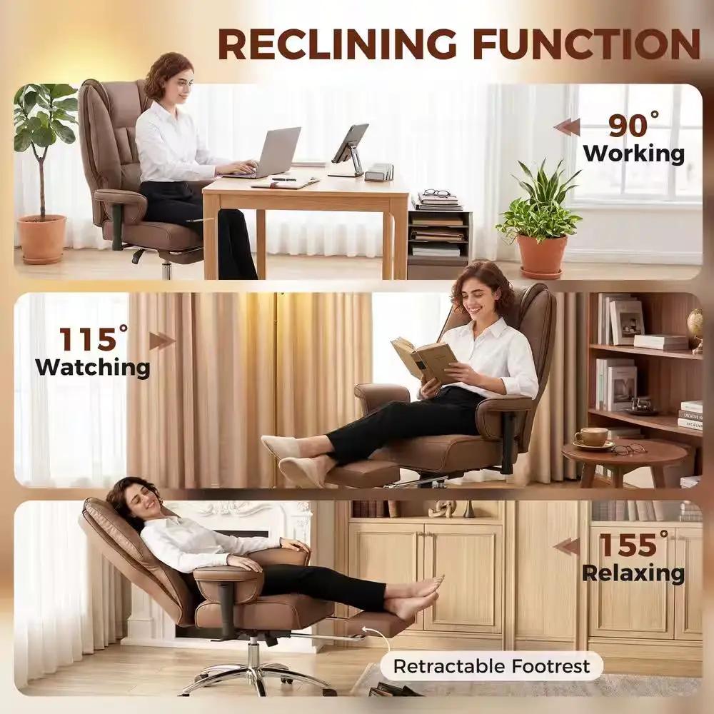 Faux Leather Ergonomic Executive Office Chair in Brown with Foot Rest, Adjustable Armrests,High Back