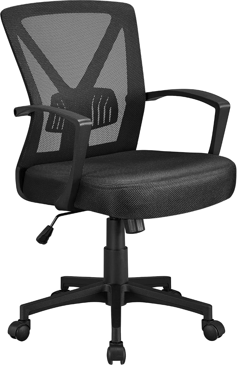 Yaheetech Mid-Back Mesh Task Office Desk Chair with Wheels and Arms, Black | Breathable Mesh Back and Foam-Padded Seat for All-Day Comfort; Sturdy Metal Frame, Height Adjustable, and Easy to Assemble