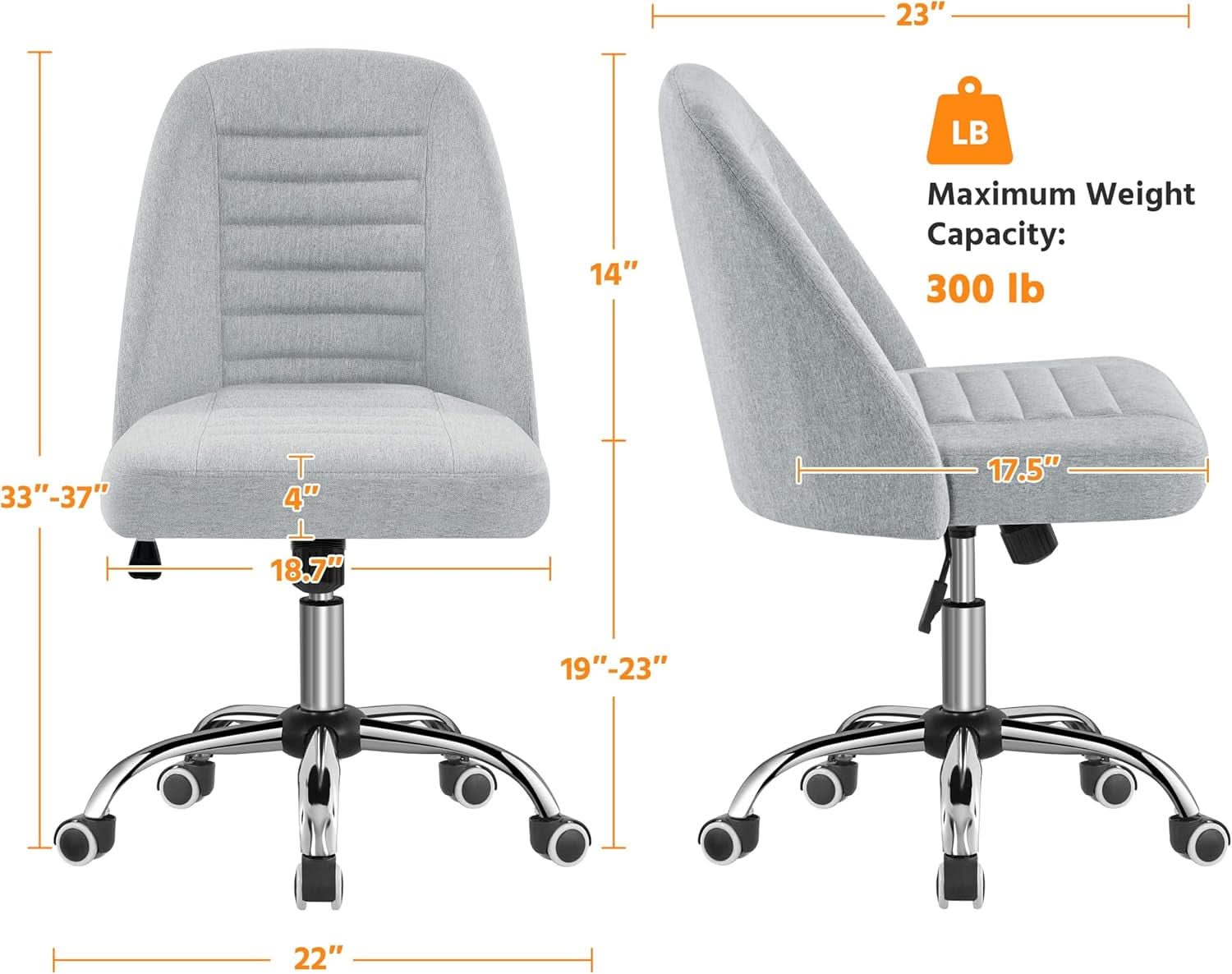 Light Gray Linen Armless Office Chair with Rolling Wheels - Platinum-Level Office Chairs
